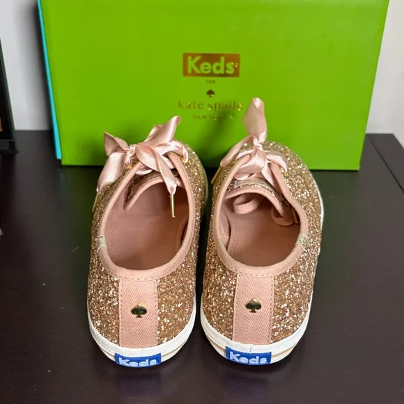 Kate Spade Rose Gold Glitter Sneaker Sparkle Sequin Wedding Sz 7 NEW - Picture 6 of 10